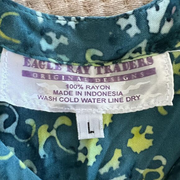 Eagle Ray Traders Dress Womens Large Blue Rayon Boho Batik Maxi Pockets Tie Back - Picture 11 of 14